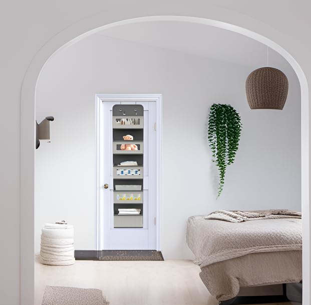 Miniatura 2 de Organizador colgante para colgar sobre la puerta con 5 bolsillos grandes, organizador de almacenamiento de tela para montar en la parte trasera de