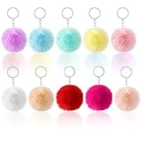 FNANJWQ 10Pcs Pom Pom Keychain Rabbit Faux Fur Ball Keychain Synthetic Artificial Fluffy Colorful Soft Plush Pompoms Car Key Ring Puff Ball with Keychains Hooks