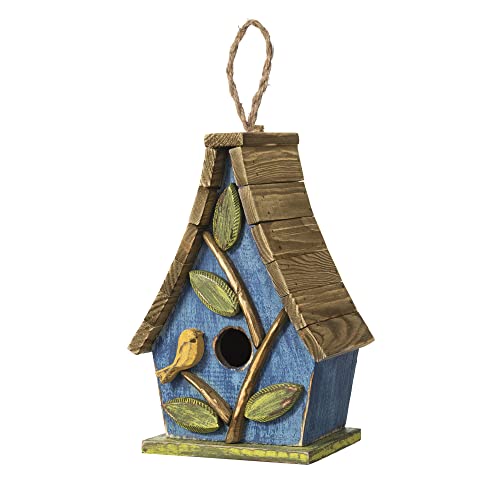 Glitzhome Hanging Bird House for Outdoor, 9.5'H Decorative Pet Cottage Distressed Wooden Bird House...