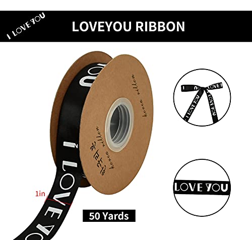 Toniful 1 Inch X 50 Yards Black I Love You Printed Satin Ribbon For Valentine's Day Gift Wrapping Wedding Birthday Holiday Party Decoration Floral Cake Diy Craft Bow Making #TOP1