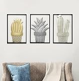 Haigopa 3 Pieces Cactus Pineapple Metal Wall Decor Plant Modern Art Abstract Sculptures Gold Black f