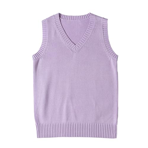 ZUEVI Women's Sweater Vest Classic V Neck Uniform Pullover Knitwear Tops Sleeveless Knitted Sweaters Vests, Purple, X-Large