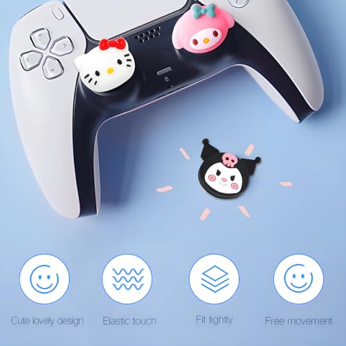 Image of PERFECTSIGHT Cute Thumb Grip Caps for PS5 PS4 Xbox Series X /S Xbox One Switch PRO Controller Steam Deck 4PCS Soft Rubber 3D Thumbsticks Button Joystick Cover Set, Rabbit+Kitty+Dog