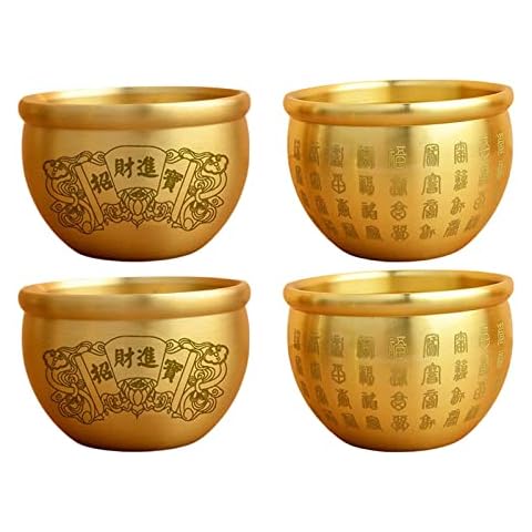 Milageto 4X Brass Feng Shui Bowl Luck Fortune Chinese Folk Cover