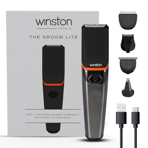 Image of Winston Groom Lite 4 in 1 Grooming Set for Men with 7 Length Attachment Comb, Fast Charging Face, Ear, Nose, Beard, Body Hair Trimmer for Men