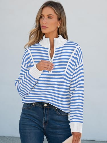 Image of ANRABESS Sweaters for Women Striped Half Zip Long Sleeve Ribbed Knit Pullover Comfy Casual Lightweight Tops 2026 Fall Fashion