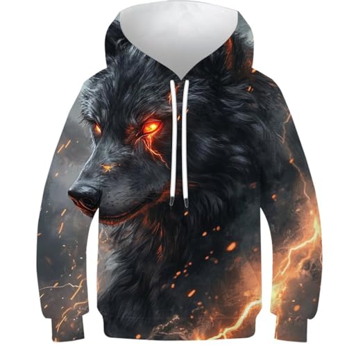 Sweat à capuche enfant 9-11 ans vêtement hiver motif loup flambard imprimé 3D