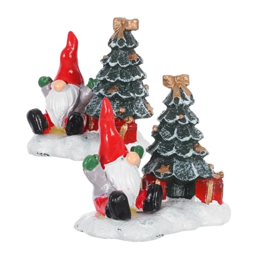 DIKACA 2 Pièces Figurines Résine Père Noël et Sapin Miniature Décorations Festives pour Vitrines Centres de Table et Ambiances de Fête