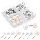 libfrnt 200 Pcs Pearl Push Pins, Multiple Sizes White Thumb Tacks with Box, Round Pearl Head Steel Point Tack Push for Cork Board Bulletin Map DIY Photo Wall Home Office Classroom Decoration