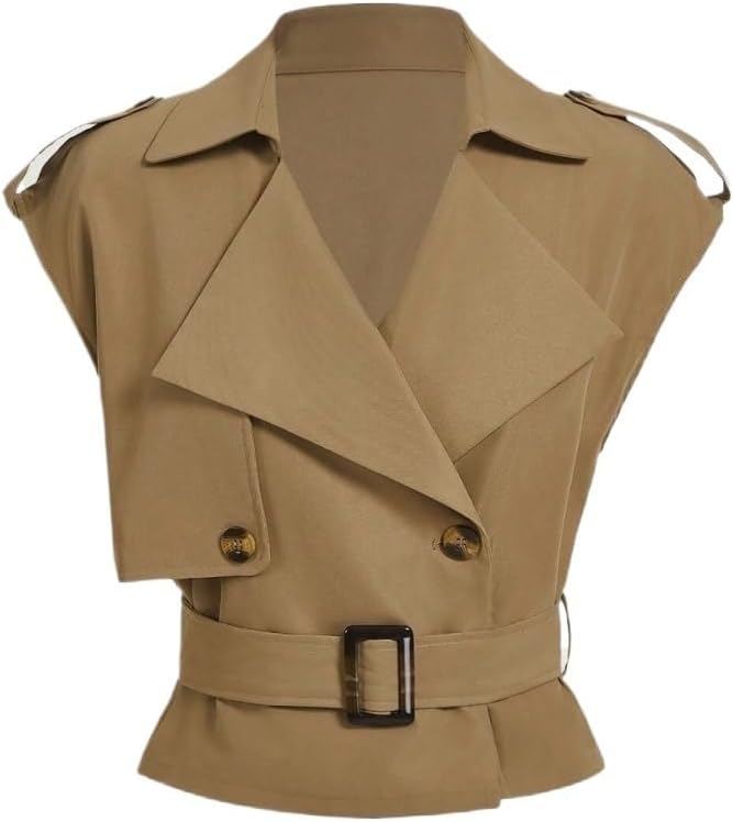 Womens Fashion Trench Outwear Collared Belted Long Trench Coat Jacket Coat