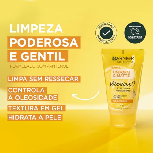 Gel de Limpeza Facial Antibacteriano Garnier Uniform & Matte Vitamina C, 150ml
