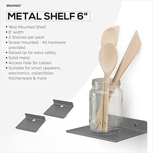 Image of OrganizeMee Metal Small wall Mounted Shelves,Bluetooth Speaker,Wi-Fi Camera Stand Corner Floating Shelf for Living Room & Bedroom,Home Decor Items Plant Pot mounting Racks [15.5 X12.5Cm] Qty 1 (Grey)