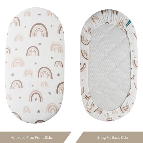 Image of Muslin Bassinet Sheets for Dream On Me, Baby Delight Snuggle Nest, Graco, UPPAbaby, Snoo, Primo Bassinet by TansyPanda, 3PC, 16x32 Inch, Skin Friendly, Ultra Soft, Breathable, Unisex Boys Girls, Pink