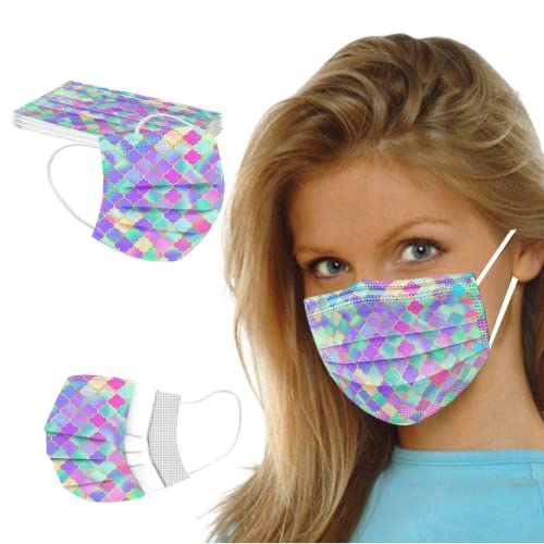 Peky 50Pcs Colorful Disposable Printed Face_Masks,With Shiny Unique Crack Design,3-Ply Protection For Adults Women (Adult-1) #TOP7