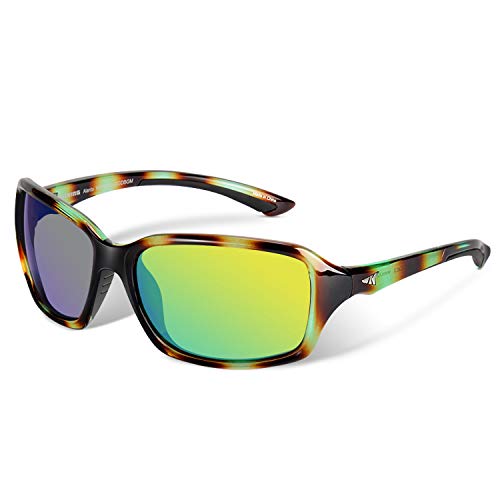 KastKing Alanta Sport Sunglasses for Women,Gloss Green Demi Frame, Brown Base Chartreuse Mirror