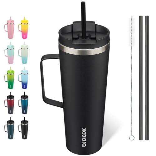 Image of BJPKPK 26oz Insulated Tumbler with Handle, Lid & Straw, Stainless Steel