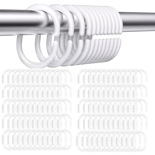 24 Pcs Anillas Cortina Ducha de Plástico, Anillas para Cortinas, Anillas Cortinas en Forma de C, para Barras de Ventana de Ducha, de Plástico Resistente, Diámetro Interior 4.5x2.9cm, Blanco