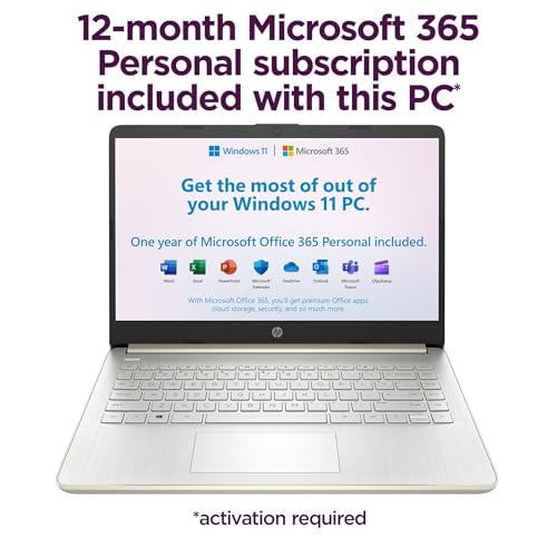 Image of HP Touchscreen Laptop Computer for Home Student Study, 1-Year Office 365, Intel Processor, 14 inch Display, WiFi 6, Bluetooth, Pale Gold, Windows 11 Home S (16GB RAM, 128GB PCIe SSD)