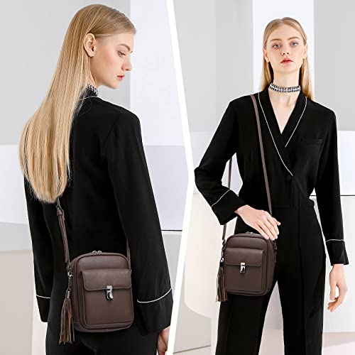 Keyli Double Zipper Crossbody Cell Phone Purse Fashion Lightweight Waterproof Leather Crossbody Bag For Women Anti-Theft Mini Travel Messenger Shoulder Handbag Wallet With Tassel Coffee #TOP1