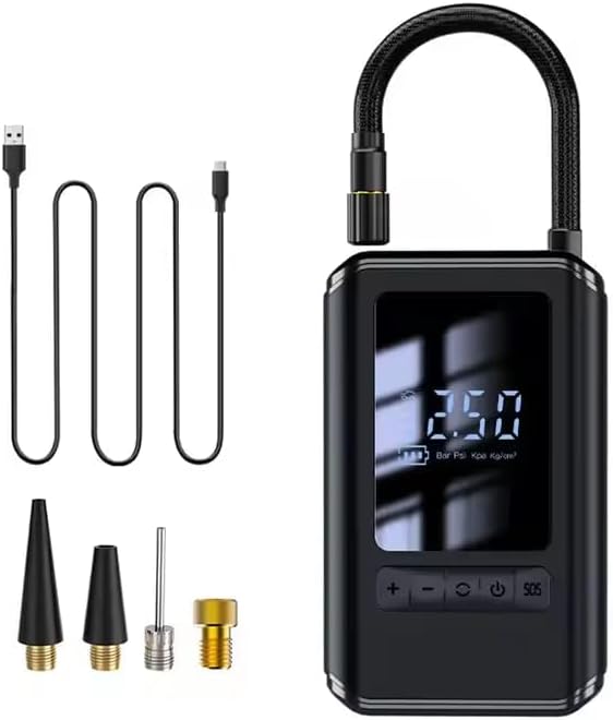 Portable Digital Tyre Inflator Air Compressor Pump with LED Display | Rechargeable Electric Air Pump for Car, Bike, Bicycle & Ball | Automatic Shut-Off | USB Charging | Multi Nozzle