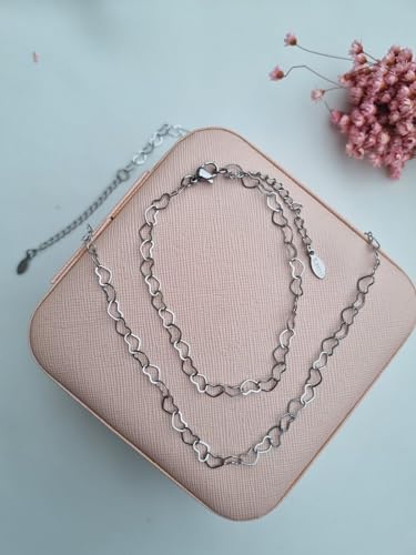 Conjunto Colar De Aço Inox Corrente Coração E Pulseira De Aço Inox Corrente Coração Kit Cordão E Pul