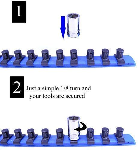 Mltools Socket Organizer - 90 Pieces Universal Twist-Lock Clips To Fit 1/4", 3/8", 1/2" Socket Driver - Includes 2 Trays, 6 Rails (15 Clips Each), Labels -Tool Box Accessories Made In Usa - Red & Blue #TOP1