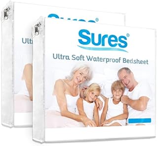 Sures Waterproof Mattress Protector - Queen Size Bedsheet - Fitted Machine Washable Bed Sheet - Hypoallergenic, Vinyl Free Bedwetting Cover Pad - For Child, Kids, Adult