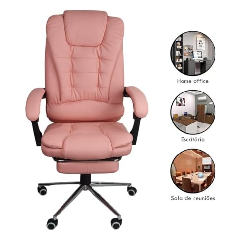 Cadeira De Escritorio Presidente Ergonomica Apoio Para Pés - Rosa