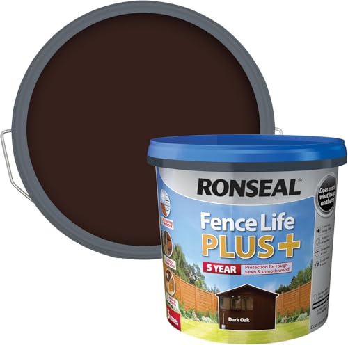 Fence Life Plus+ 5L – Dark Oak – Durable Shed & Fence Paint – One Coat, Weatherproof & Fade-Resistant – UV Protection – Lasts Up to 5 Years – for All Exterior Wood