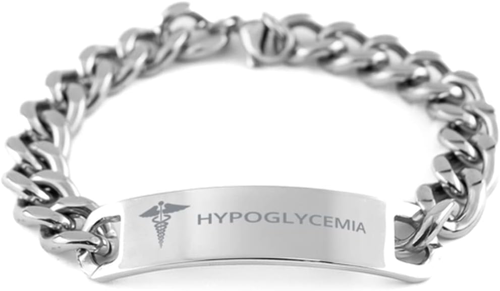 Medical Cuban Chain Stainless Steel Bracelet, Hypoglycemia Awareness, Medical Symbol, SOS Emergency Health Life Alert ID Engraved Stainless Steel Silver Jewelry Adjustable Bracelet For Men Women Teen