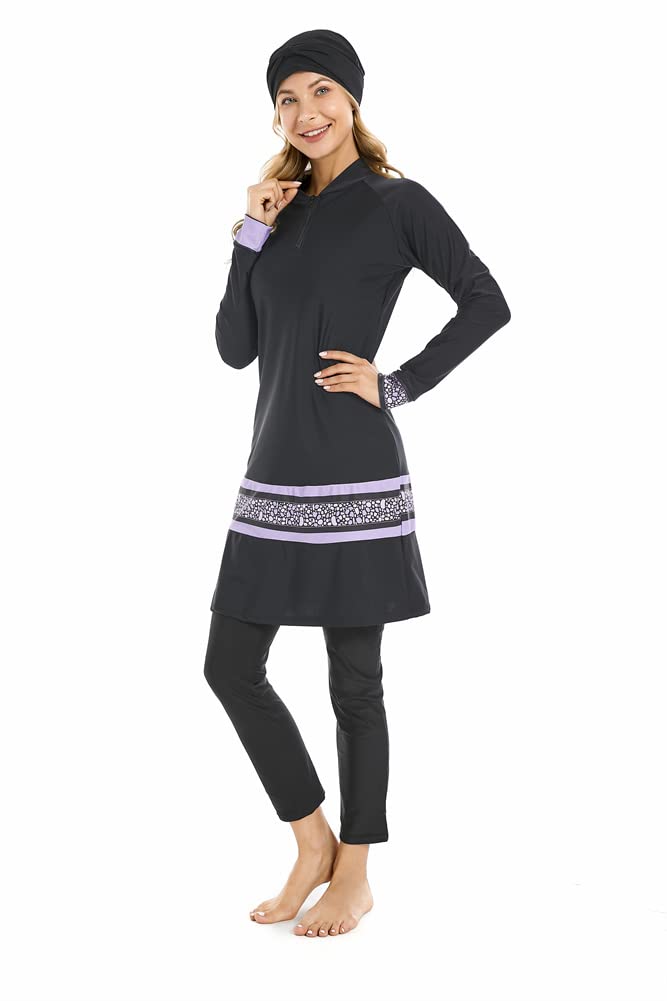 Maillot de Bain Musulman Maillot de Bain Islamique 3 pièces à Manches Longues Hijab Burkini Maillot de Bain à Couverture complète