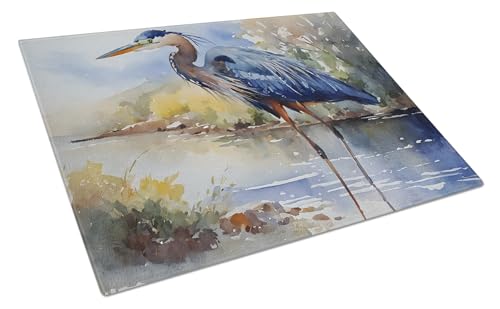 Caroline's Treasures DAC2848LCB Blue Heron Glass Cutting Board Large Decorative Tempered Glass Kitchen Cutting and Serving Board Large Size Chopping Board
