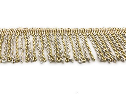 Mnj-Trimmings 10 METRES Bullion Fringe, 7.5CM Wide, Upholstery Fringing (Gold & Cream)