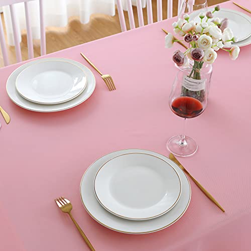 Image of FOLINS&HOME Pink Rectangle Tablecloth, 52 x 70 Inch Waterproof Table Cloth | Wrinkle Free Polyester Table Cloths, Spillproof Heavy Duty and Washable Table Cover for Party, Banquet - Rectangular /Oblong