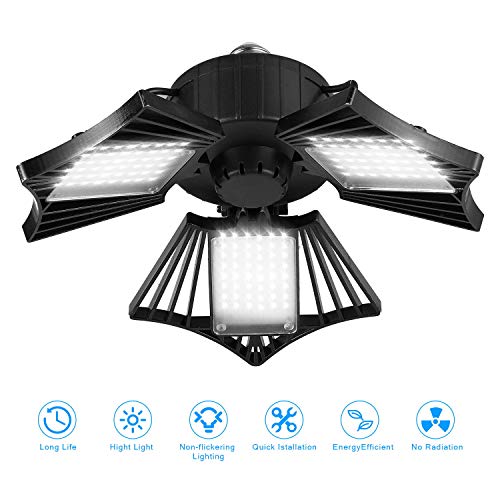 80W LED Garage Lights, Deformable LED Garage Ceiling Lights with 3 Adjustable Wings