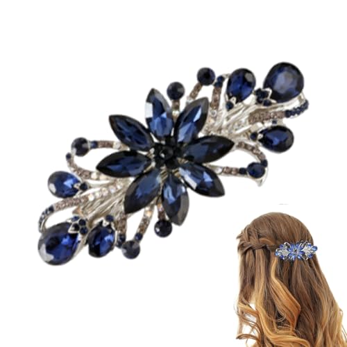 WUSJCOF Fermagli per Capelli Vintage con Strass, Design Gioiello di Lusso, Mollette per Capelli in Metallo con Molla, Accessori per Capelli con Fiore per Donne e Ragazze (Blu)