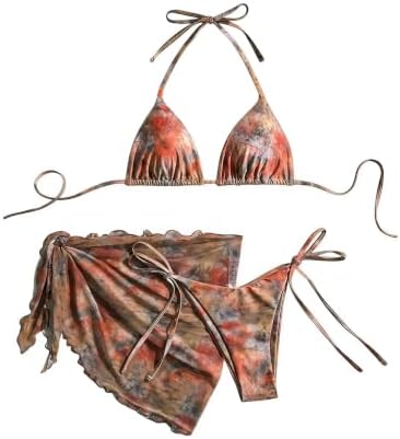 RoseSeek Women's 3 Piece Bikini Set Watercolor Print Halter Boho Swimsuits