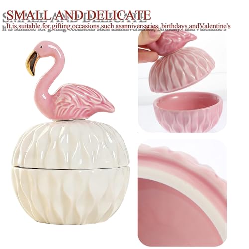 Flamingo Ceramic Jewelry Box, White Round Trinket Box with Pink Flamingo Lid for Rings Earrings, Cute Vanity Organizer for Women, Small Keepsake Box for Birthday Wedding Bridesmaid Presents - Image 4