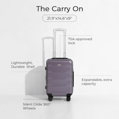Brynneth Carry On Luggage 22x14x9 Airline Approved with Spinner Wheels, 22 inch Expandable Hard Shell Suitcase with TSA Lock, Smooth Rolling Wheel for Lightweight Travel for Men Women, Purple by Brynneth - Used condition - US$56.42