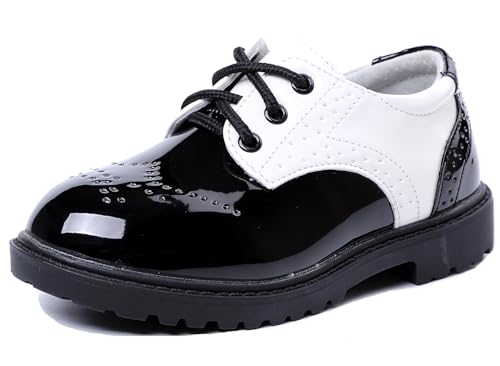 DADAWEN Children's Boy's Girl's Lace-Up School Uniform Shoes Comfort Oxford Dress Shoes (Toddler/Little Kid/Big Kid) Black and White US Size 1 M...