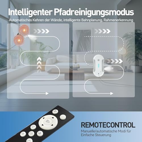 Bild 4 - Fensterputzroboter, Fensterreiniger Roboter Elektrisch mit 80ml Doppel-Wassersprühsystem, 5800 Pa Saugleistung, Fensterroboter mit Mehrsprachen-Umschaltung Geeignet für Innen- und Außenfenster (YW163)