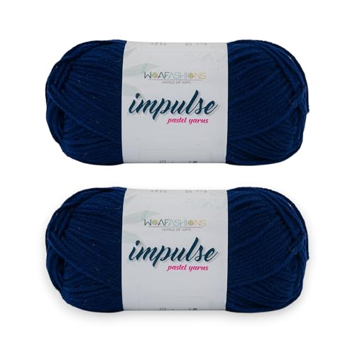 Image of WOAFashions Impulse Hand Knitting & Crochet Yarn, Premium Acrylic, 4 : Medium (Uniform Navy) (2x100gms / 3.5oz / 200mtr / 218yds)