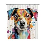 Ganshan Bi Lovely Jack Russell Terrier Dog Shower Curtain Colorful Painting Dog Puppy Pet Animal Print Bath Curtains for Bathroom Home Decoration with 12 Hooks 72x72 Inch White Style 2