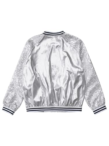 Kids Girls Sparkly Long Sleeve Jacket Hip Hop Dance Outfits Metallic Outerwear for Disco Party Fancy Dress Up4