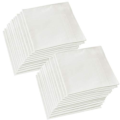Hangnuo 24 Pack Cotton Handkerchiefs Pure White 16 x 16 Inches, Soft Hankies Pocket Square Towel for Men Women and Kids Tea Party, Large