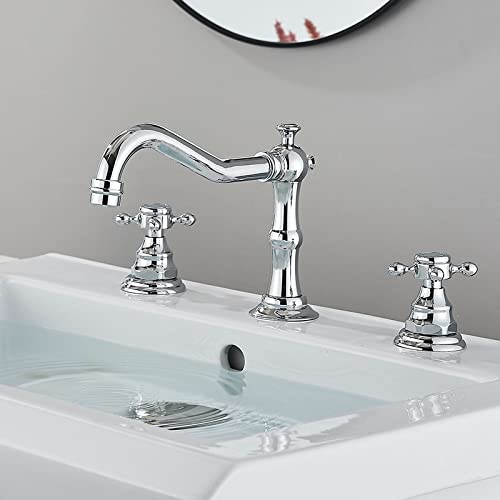Robinet de salle de bain double poignée mélangeur laiton chrome 3 trous