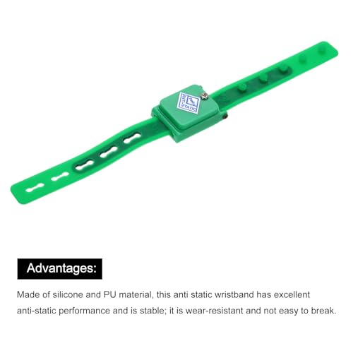 Image of MECCANIXITY Anti Static Wrist Strap, ESD Silicone Adjustable Antistatic Bracelet Cordless for Computer Electronics Repair Green