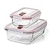 TATAY Set di 2 contenitori per il pranzo Cook&Eat Food (0.37L e 1.1L), in Vetro, Ermetici, Coperchio a clip, Senza BPA, Adatti per microonde, forno, congelatore e lavastoviglie, Colore Rosso