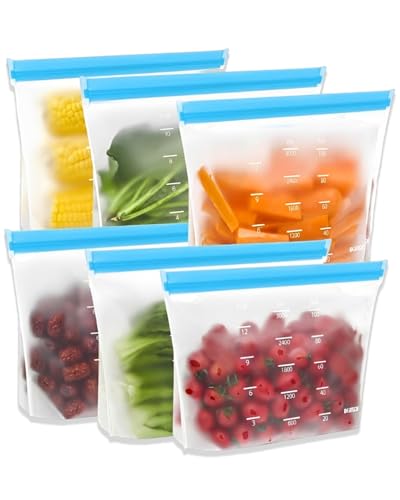 DAFNE Sacchetti in silicone Riutilizzabili, 6 pezzi, 3.2 L, per Frutta e Verdura, Freezer, in piedi