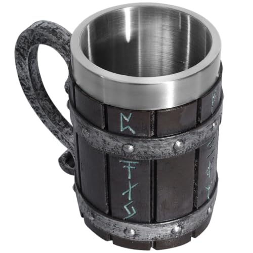 Jarra de cerveza diseño barril vintage taza de madera y acero inoxidable resistente 2
